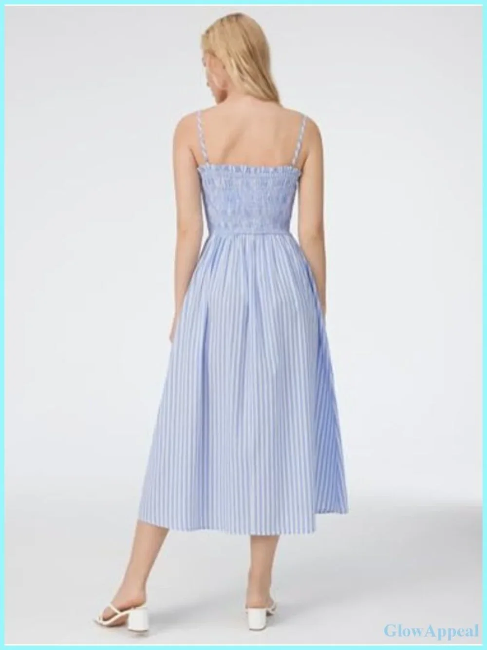 Striped Spaghetti Strap Casual A-Line Midi Beach Dress with Pockets